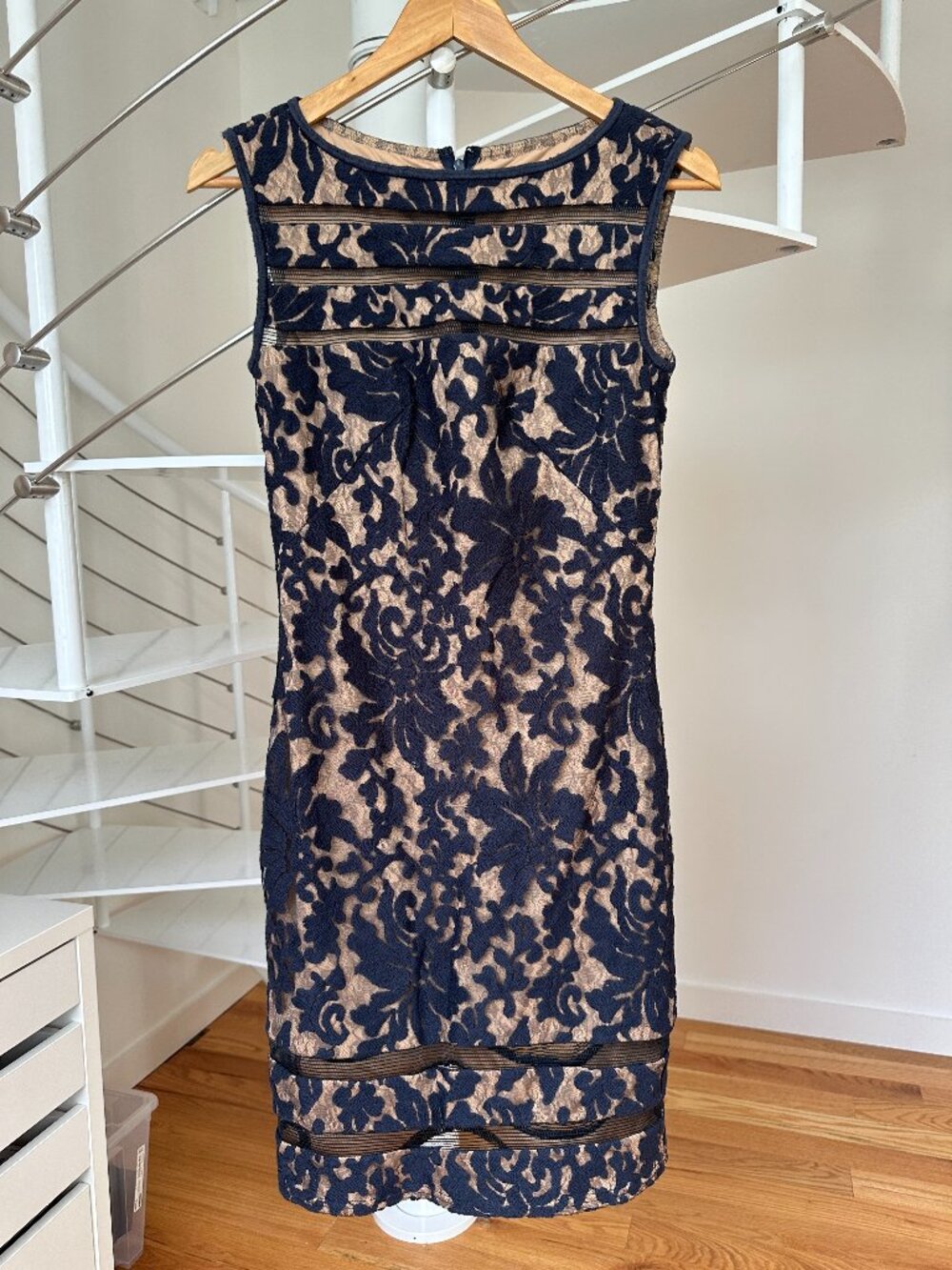 Tadashi Shoji - Navy Nude Embroidered Lace Dress - Size 4